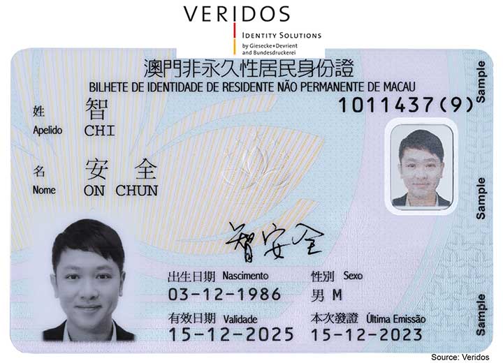 Veridos fournit la dernire gnration de cartes didentit numriques  Macao